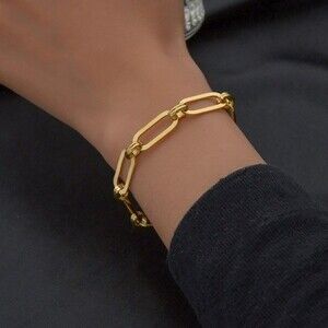 New Chain Gold Link Bracelet, Simple Thick Dainty Gold Chain Bracelet